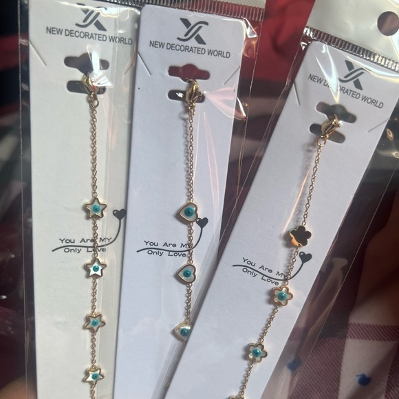 (Set 3). stainless steel -Gold and Blue Evil Eye Bracelet Set - Picture 2 of 2